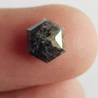 1.98CTW/8.9mm Black Salt And Pepper Hexagon Shield Shaped Rose Cut Cabochon Loose Diamond, Faceted Rose Cut Diamond For Ring, DDS749/3