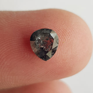 1.06CTW/6.8mm Clear Black Salt And Pepper Pear Shaped Rose Cut Diamond Loose Cabochon, Faceted Rose Cut Loose Diamond For Ring,DDS749/16