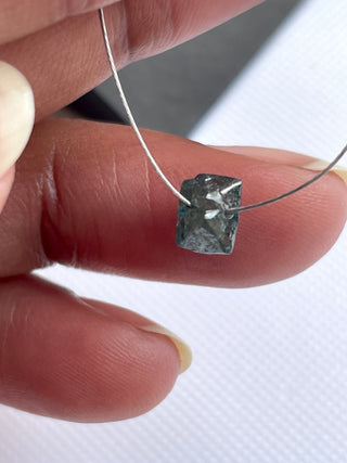 1.00 CTW/5.8mm Heated Blue Rough Raw Double Crystal Octahedron Diamond Loose, Hole Size 0.5mm, DDS742/10
