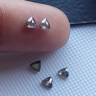 2 Pieces 2mm/3mm/4mm Trillion Shaped Clear Salt And Pepper Diamond Rose Cut Loose Cabochon, Accent Diamonds, Diamond Earrings DDS680/11