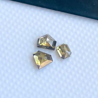 Set Of 3 Clear Green Brown Shield Shaped Rose Cut Diamonds Loose Cabochon, Natural 2.9mm To 3.5mm Clear Green Rose Cut Diamond, DDS762/3
