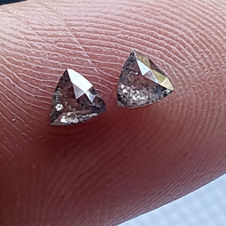 2 Pieces 2mm/3mm/4mm Trillion Shaped Clear Salt And Pepper Diamond Rose Cut Loose Cabochon, Accent Diamonds, Diamond Earrings DDS680/11