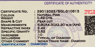 0.49CTW/5.8mm Clear Natural Pink Pear Shaped Rose Cut Diamond Loose, Certified Non Treated Natural Pink Diamond, DDS758/7