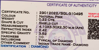 0.22CTW/4.1mm Clear Natural Pink Fancy Shield Shaped Rose Cut Diamond Loose, Certified Non Treated Natural Pink Diamond, DDS759/2