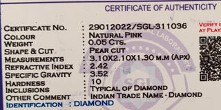 0.05CTW/3.1mm Clear Natural Pink Purple Pear Shaped Rose Cut Diamond Loose, Certified Non Treated Natural Pink Diamond, DDS760/7