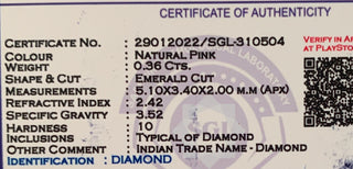 0.36CTW/5.1mm Clear Natural Pink Emerald Cut Rose Cut Diamond Loose, Certified Non Treated Natural Pink Diamond, DDS758/12