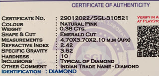 0.38CTW/4.7mm Clear Natural Pink Emerald Cut Rose Cut Diamond Loose, Certified Non Treated Natural Pink Diamond, DDS758/13