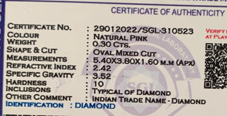 0.30CTW/5.4mm Clear Natural Pink Oval Shaped Rose Cut Double Cut Diamond Loose, Certified Non Treated Natural Pink Diamond, DDS758/15