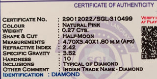 0.27CTW/4.70mm Clear Natural Pink Half Moon Shaped Rose Cut Diamond Loose, Certified Non Treated Natural Pink Diamond, DDS759/6