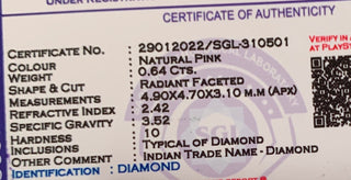 0.64CTW/4.9mm Clear Natural Pink Radiant/Emerald Cut Rose Cut Diamond Loose, Certified Non Treated Natural Pink Diamond, DDS759/8