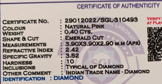 0.40CTW/3.9mm Clear Natural Pink Emerald Cut Rose Cut Diamond Loose, Certified Non Treated Natural Pink Diamond, DDS759/10