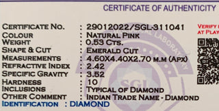 0.53CTW/4.6mm Clear Natural Pink Purple Emerald Cut Shaped Rose Cut Loose Diamond, Certified Non Treated Natural Pink Diamond, DDS760/13