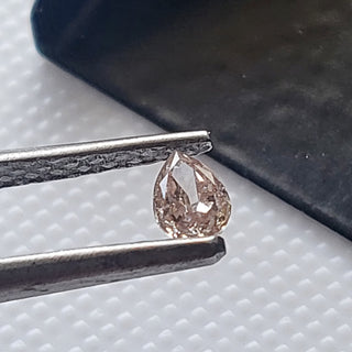 0.191CTW/4.2mm Clear Natural Pink Brown Pear Shaped Faceted Rose Cut Diamond Loose, Certified Non Treated Natural Pink Diamond, DDS763/9