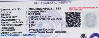 0.315CTW/3.9mm Clear Natural Pink Emerald Cut Faceted Rose Cut Diamond Loose, Certified Non Treated Natural Diamond For Jewelry, DDS754/20