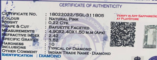 0.22CTW/4.9mm Clear Natural Pink Rectangle/Baguette Shaped Faceted Rose Cut Diamond Loose, Certified Non Treated Natural Diamond, DDS763/7