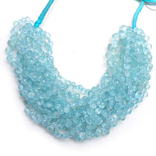 Blue Onion Shaped Faceted Aquamarine Briolette Beads, 4mm/5mm/6mm Blue Aquamarine Beads, 9 Inch Strand, GDS1880