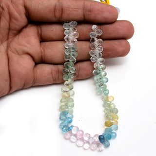 Tear Drop Shaped Faceted Multi-Color Aquamarine Beads, 7mm/8mm/7-12mm Pink Yellow Blue Aquamarine Briolettes, 4.5 & 9 Inch Strand, GDS1881