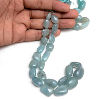 10mm to 20mm Blue Smooth Aquamarine Tumble Beads, Natural Blue Aquamarine Beads, Sold As 8 Inch/16 Inch Strand, GDS1886