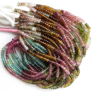 Multi Tourmaline 4mm Smooth Rondelles Beads, Pink Tourmaline beads, Green Tourmaline Beads, Blue Tourmaline Bead, 13 Inch Strand, GDS1358