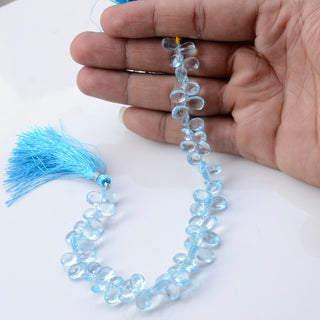 Blue Topaz Faceted Side Drill Pear Shaped Briolette Beads, 7mm/8mm/10-11mm Topaz Beads, Sold As 4.5 Inch/9 Inch Strand, GDS1911