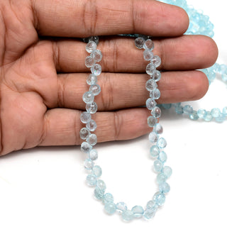 Blue Onion Shaped Faceted Aquamarine Briolette Beads, 4mm/5mm/6mm Blue Aquamarine Beads, 9 Inch Strand, GDS1880