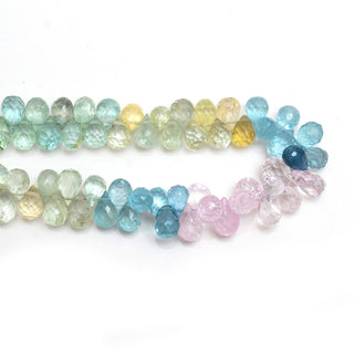 Tear Drop Shaped Faceted Multi-Color Aquamarine Beads, 7mm/8mm/7-12mm Pink Yellow Blue Aquamarine Briolettes, 4.5 & 9 Inch Strand, GDS1881