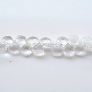 Quartz Crystal Faceted Heart Shaped Briolette Beads, 7mm/8mm to 9mm Natural Clear Quartz Crystal Beads, Sold As 8 Inch Strand, GDS1908