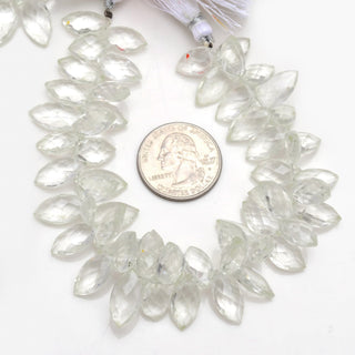 Quartz Crystal Faceted Marquise Briolette Beads, 14mm to 16mm Natural Clear Quartz Crystal Beads, Sold As 7.5 Inch Strand, GDS1909