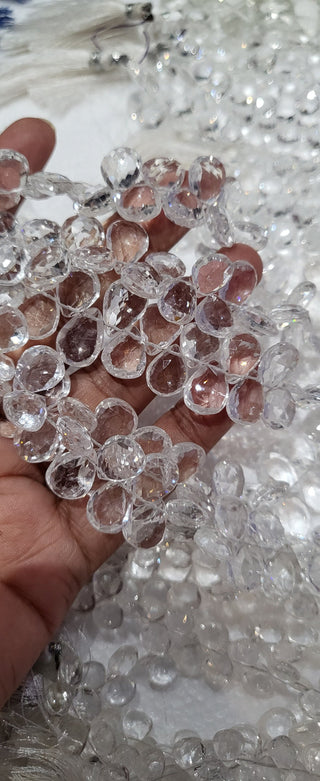 Quartz Crystal Faceted Pear Shaped Briolette Beads, 11mm to 13mm Natural Clear Quartz Crystal Beads, Sold As 9 Inch Strand, GDS1903