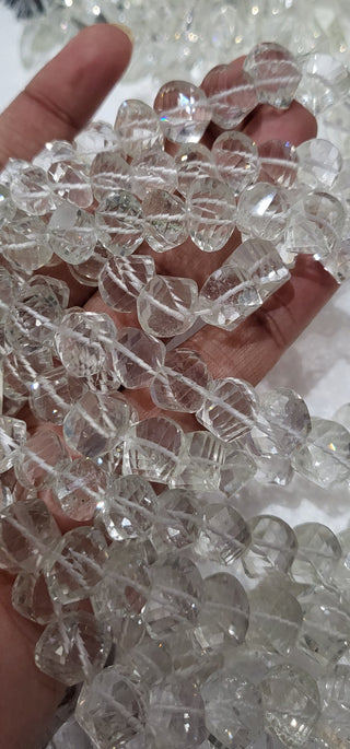 Quartz Crystal Faceted Twisted Rondelle Beads, 7mm to 13mm Natural Clear Quartz Crystal Beads, Sold As 8 Inch/16 Inch Strand, GDS1910