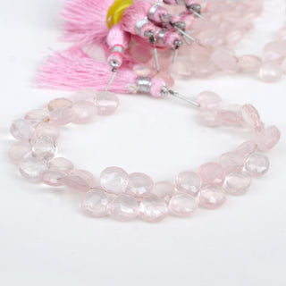 Natural Rose Quartz Faceted Heart Shaped Briolette Beads, 9mm/10mm Natural Pink Quartz Beads, Sold As 7.5 Inch Strand, GDS1921