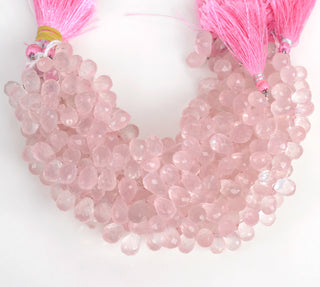 Natural Rose Quartz Faceted Tear Drop Briolette Beads, 8-10mm/10-11mm/11-12mm Pink Rose Quartz Beads, Sold As 4 Inch/8 Inch Strand, GDS1922