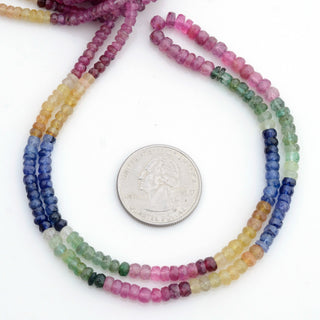 Multi Sapphire Glass Filled Faceted Rondelle Beads, 3.5-4.5mm/4.5-5.5mm Yellow Pink Blue Natural Sapphire, Sold As 9/18 Inch Strand, GDS1924