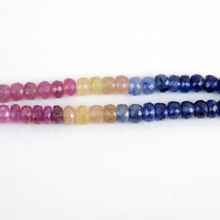 Multi Sapphire Glass Filled Faceted Rondelle Beads, 3.5-4.5mm/4.5-5.5mm Yellow Pink Blue Natural Sapphire, Sold As 9/18 Inch Strand, GDS1924