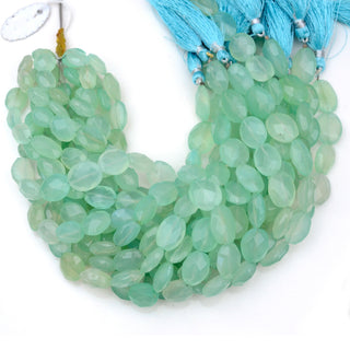 Aqua Chalcedony Oval Shaped Briolette Beads, 12-18mm Faceted Aqua Chalcedony Beads, Sold As 12 Inch Strand, GDS1927