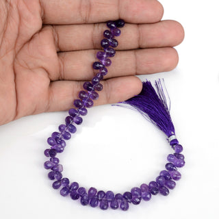 Natural Purple Amethyst Faceted Teardrop Briolette Beads, 6-7mm/7-8mm Amethyst Gemstone beads, Sold As 8 Inch Strand, GDS1928