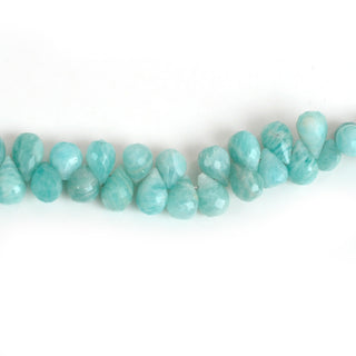 7mm to 10mm Natural Amazonite Faceted Teardrop Briolette Beads, Green Amazonite Gemstone Beads, Sold As 8 Inch Strand, GDS1929