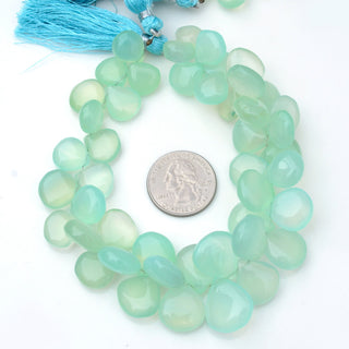 Aqua Chalcedony Plain Heart Briolette Beads, 12-18mm/13-17mm/13-19mm Aqua Chalcedony Gemstone Beads, Sold As 4 Inch/8 Inch Strand, GDS1932