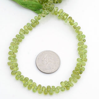 Natural Green Peridot Teardrop Briolette Beads, 6-7mm/7-8mm Smooth Peridot Gemstone Beads, Sold As 9.5 Inch Strand, GDS1933