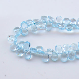 Blue Topaz Faceted Side Drill Pear Shaped Briolette Beads, 7mm/8mm/10-11mm Topaz Beads, Sold As 4.5 Inch/9 Inch Strand, GDS1911