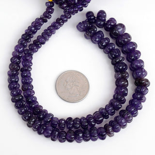 Amethyst Carved Melon Beads, 6-12mm And 6-14mm Natural Purple Amethyst Gemstone Beads, Sold As 18 Inch/20 Inch Strand, GDS1940