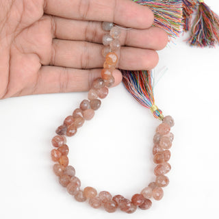 Natural Strawberry Quartz Faceted Onion Briolette Beads, 8mm to 9mm Strawberry Quartz Briolette Bead, Sold As 5 Inch/10 Inch Strand, GDS1943