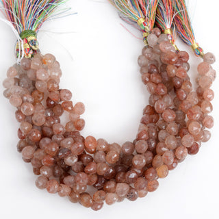 Natural Strawberry Quartz Faceted Onion Briolette Beads, 8mm to 9mm Strawberry Quartz Briolette Bead, Sold As 5 Inch/10 Inch Strand, GDS1943