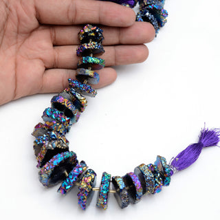 Titanium Druzy Solar Quartz Beads, 20mm to 25mm Blue Solar Quartz Gemstone Beads, Sold As 4 Inch/8 Inch Strand, GDS1950