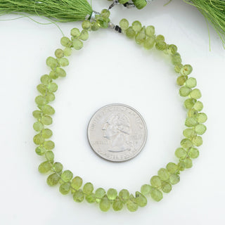 Natural Green Peridot Teardrop Briolette Beads, 6mm to 7mm Faceted Peridot Gemstone Beads, Sold As 4 Inch/8 Inch Strand, GDS1960