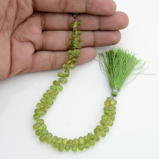 Natural Green AAA Peridot Teardrop Briolette Beads, 7mm to 8mm Faceted Peridot Gemstone Beads, Sold As 4 Inch/8 Inch Strand, GDS1961