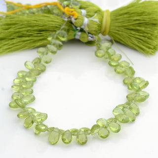 Natural AAA Green Peridot Pear Shaped Briolette Beads, 7-8mm/8-9mm Faceted Peridot Gemstone Beads, Sold As 4 Inch/8 Inch Strand, GDS1962