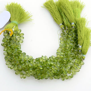 Natural AAA Green Peridot Pear Shaped Briolette Beads, 7-8mm/8-9mm Faceted Peridot Gemstone Beads, Sold As 4 Inch/8 Inch Strand, GDS1962