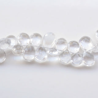 Quartz Crystal Faceted Pear Shaped Briolette Beads, 11mm to 13mm Natural Clear Quartz Crystal Beads, Sold As 9 Inch Strand, GDS1903