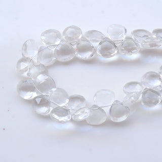 Quartz Crystal Faceted Heart Shaped Briolette Beads, 7mm/8mm to 9mm Natural Clear Quartz Crystal Beads, Sold As 8 Inch Strand, GDS1908